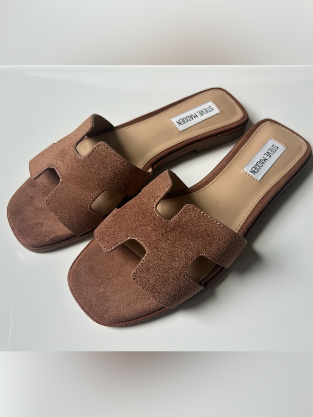 Steve Madden Tan Suede Slide Sandals - Picture 4 of 4